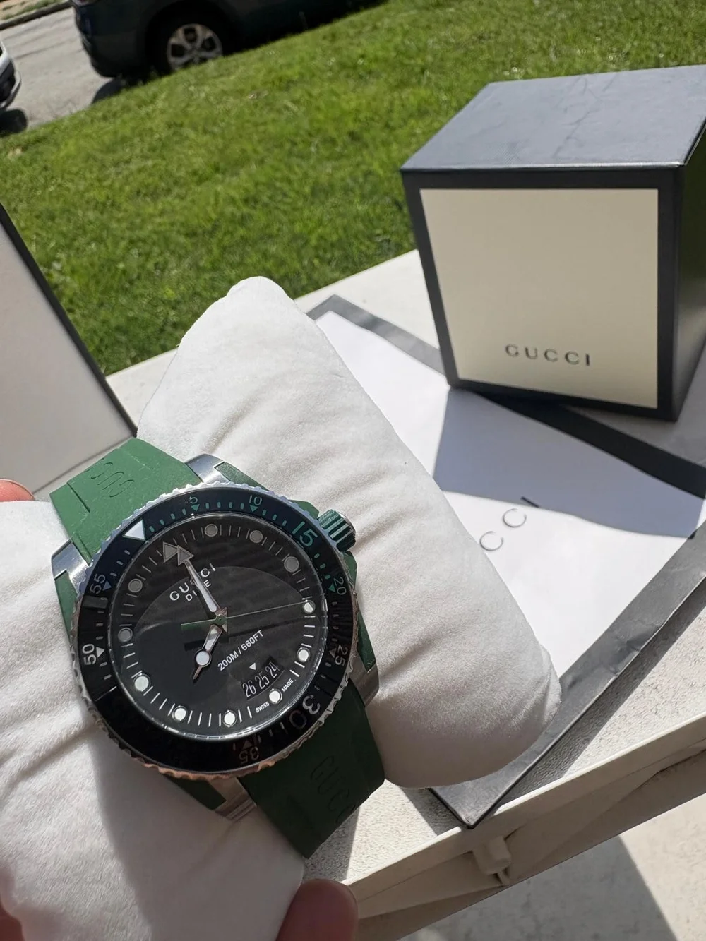 Gucci Men’s Green Rubber Strap Watch